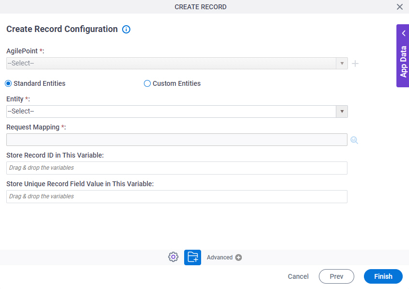 Create Record Configuration screen