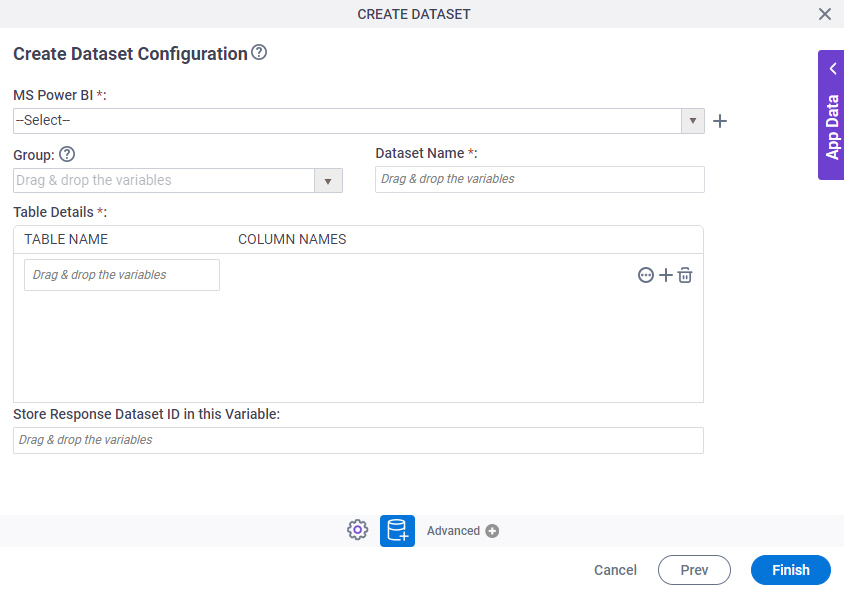 Create Dataset Configuration screen