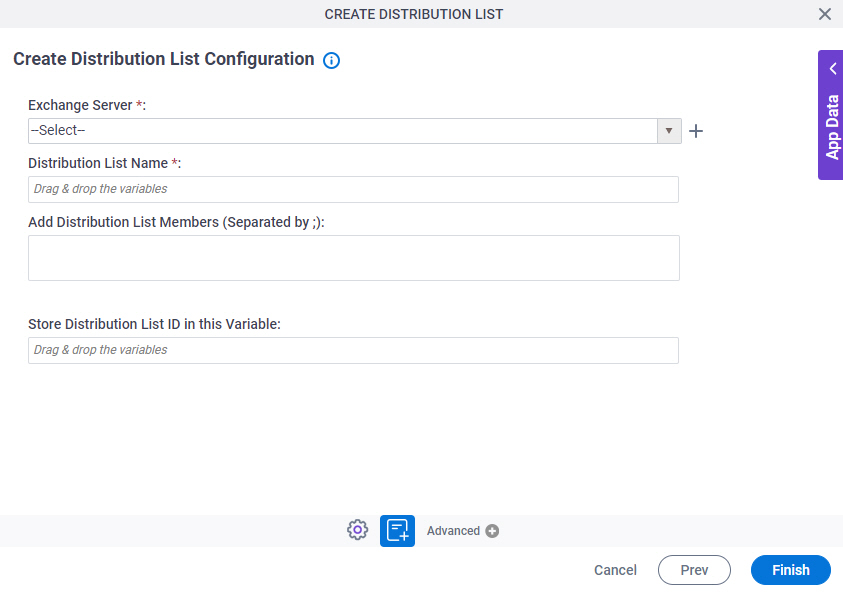 Create Distribution List Configuration screen