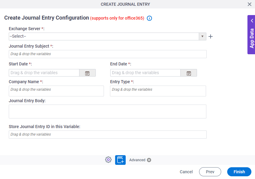 Create Journal Entry Configuration screen