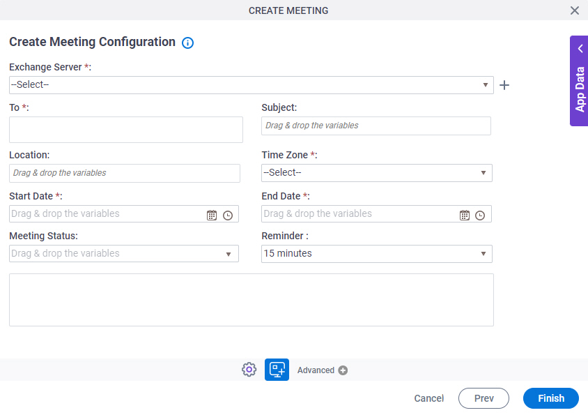 Create Meeting Configuration screen