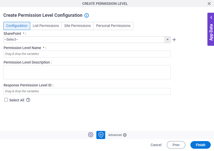 Create Permission Level Configuration Configuration tab