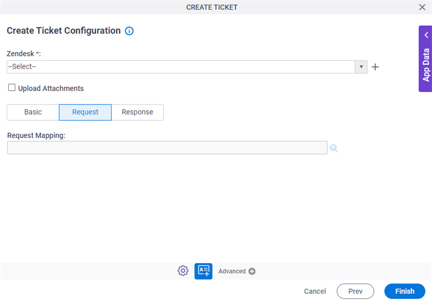 Create Ticket Configuration Request tab