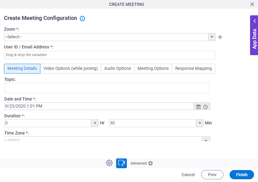Create Meeting Configuration Meeting Details tab