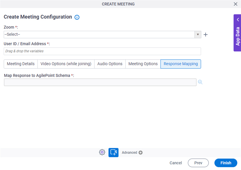 Create Zoom Meeting Configuration Response Mapping tab
