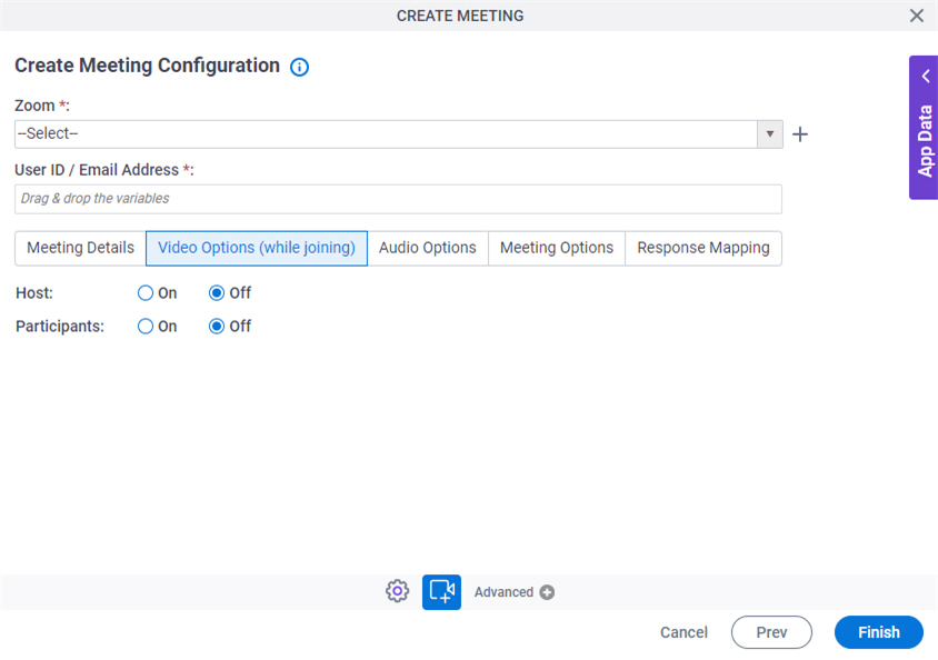 Create Meeting Configuration Video Options While Joining tab