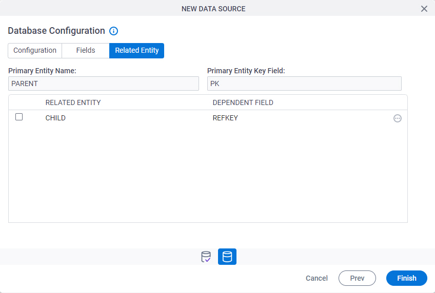 Database Configuration Related Entity screen
