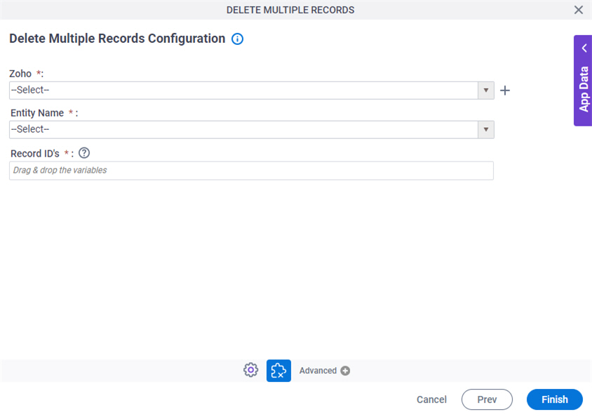 Delete Multiple Records Configuration screen