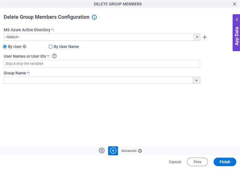 Delete Group Members Configuration screen