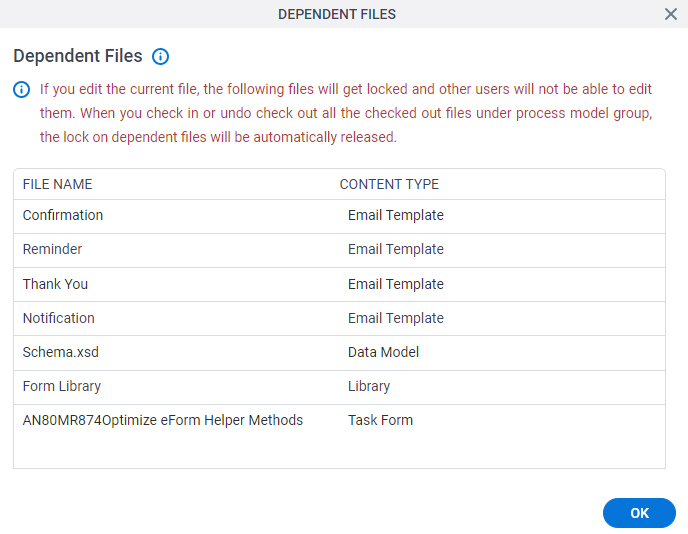 Dependent Files screen