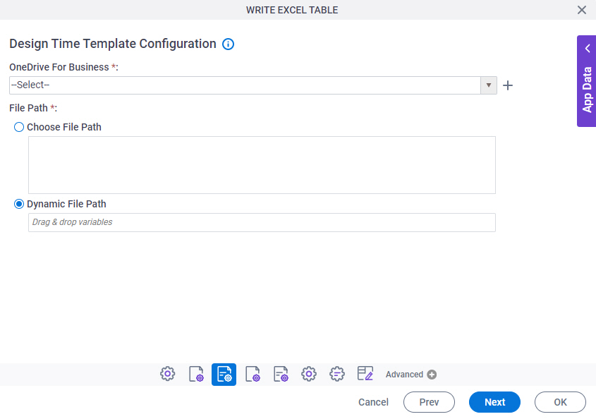 Design Time Template Configuration screen OneDrive For Business