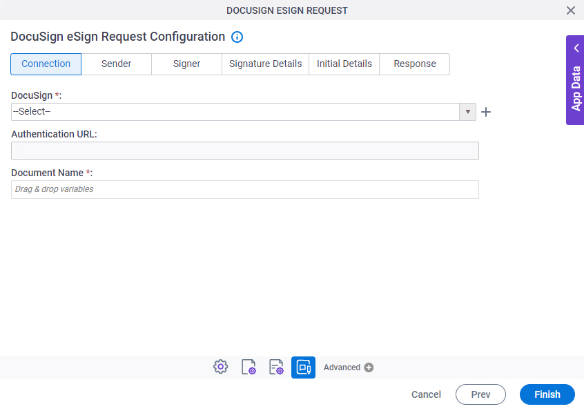 DocuSign eSign Request Configuration Connection tab