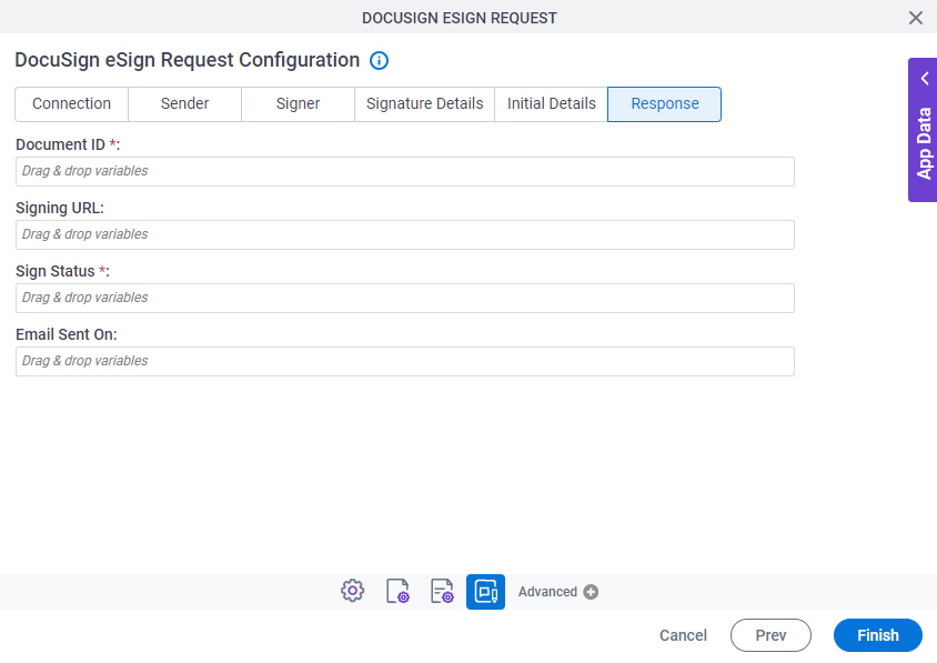 DocuSign eSign Request Configuration Response tab