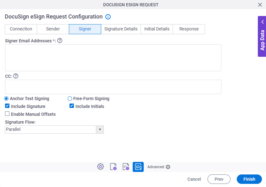 DocuSign eSign Request Configuration Signer tab