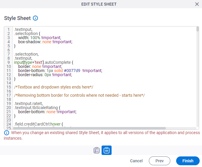 Edit Style Sheet screen