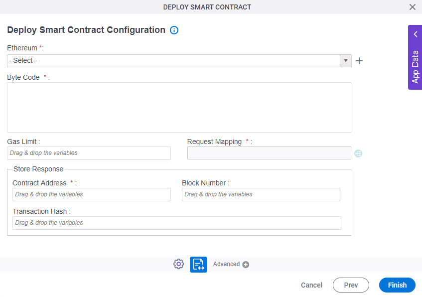 Deploy Smart Contract Configuration screen
