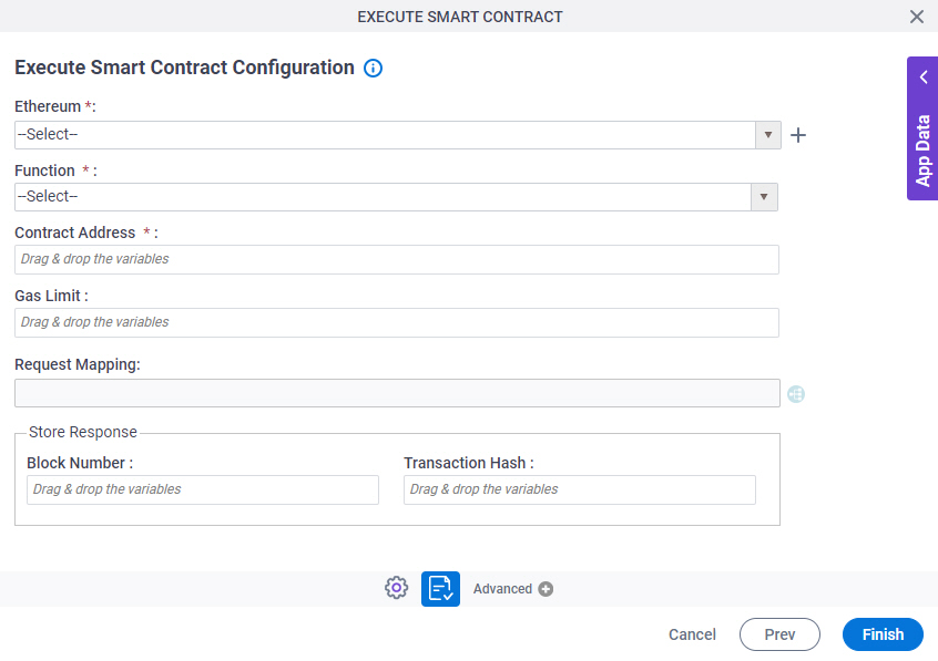 Execute Smart Contract Configuration screen