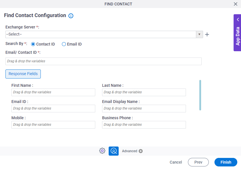 Find Contact Configuration screen