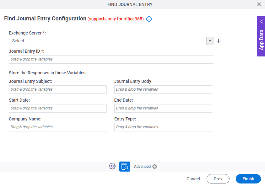 Find Journal Entry Configuration screen