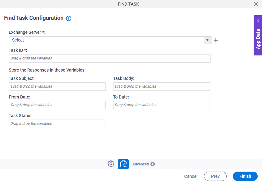 Find Task Configuration screen