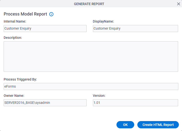 Process Model Report screen