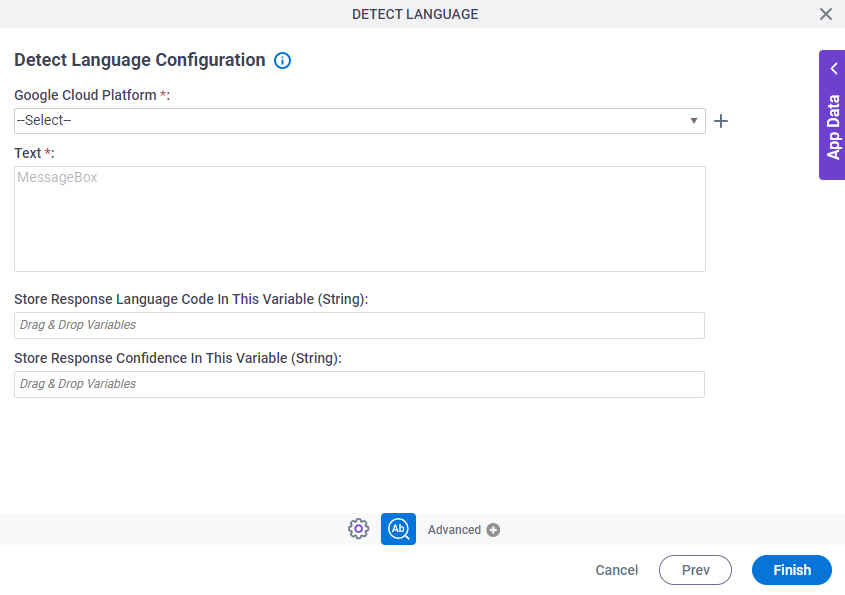 Detect Language Configuration screen