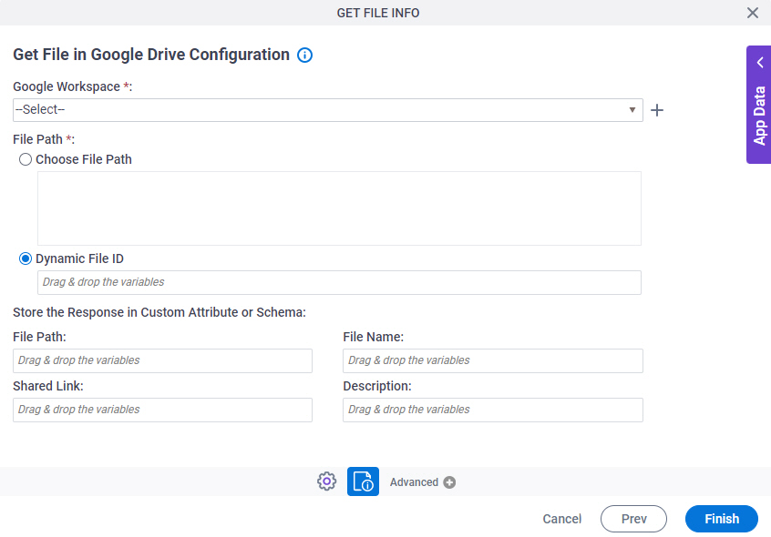 Get File in Google Drive Configuration screen