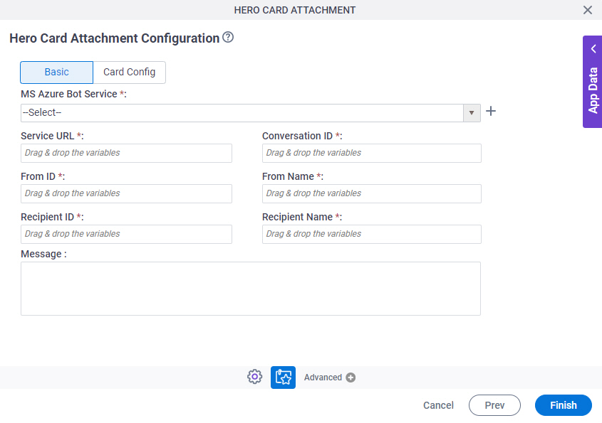 Hero Card Attachment Configuration Basic tab