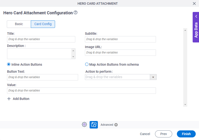 Hero Card Attachment Configuration Card Config tab