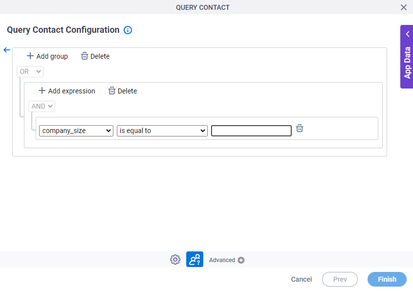 Query Contact Configuration Where tab Create Conditions