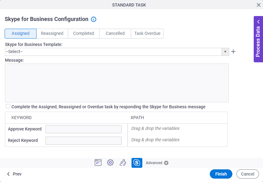 Skype for Business Configuration screen