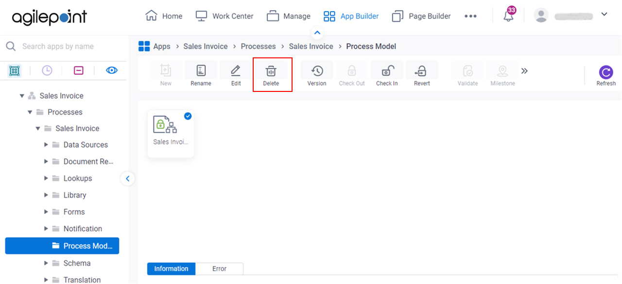 Process Model screen