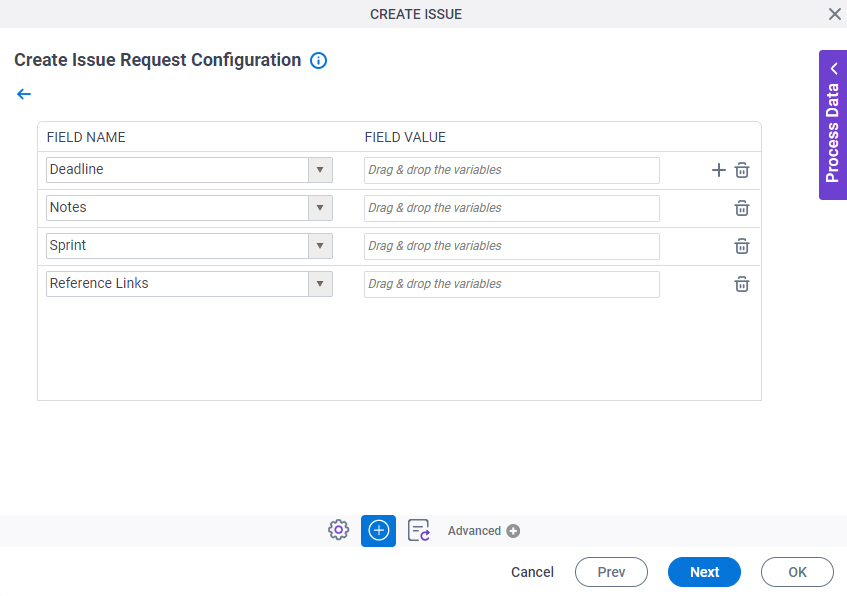 Create Issue Request Configuration Configure Custom Fields screen