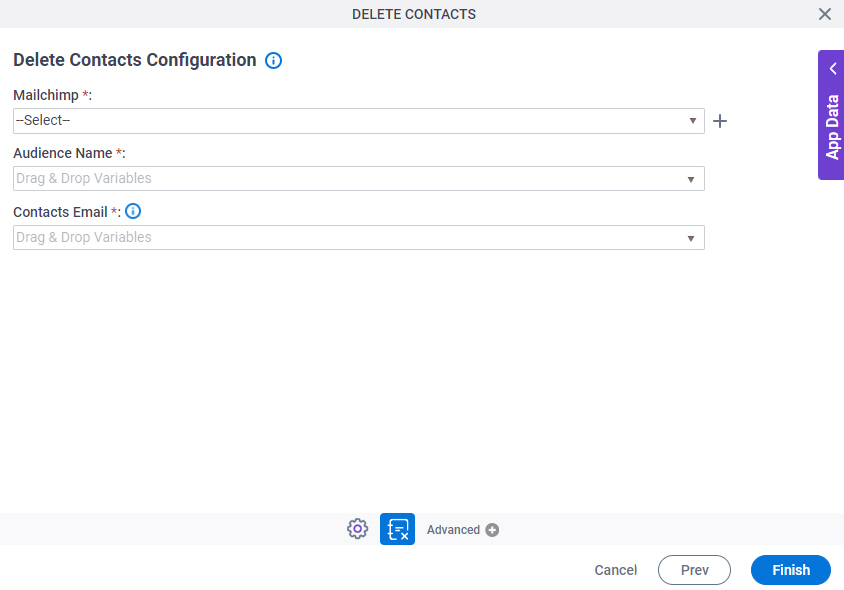 Delete Contacts Configuration screen