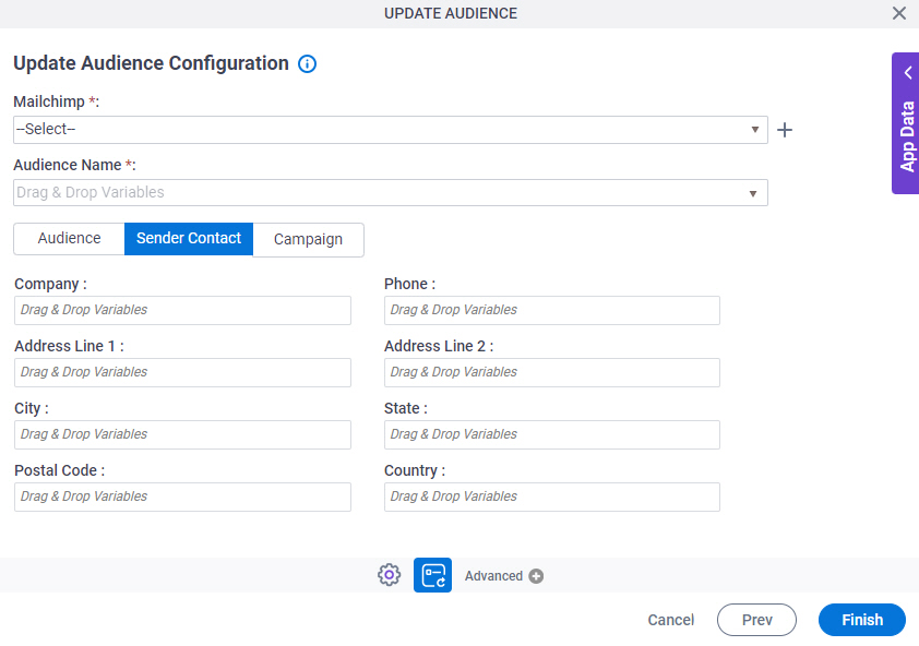 Update Audience Configuration Sender Contact tab