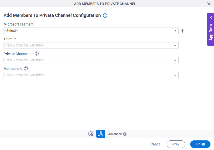 Add Members To Private Channel Configuration screen