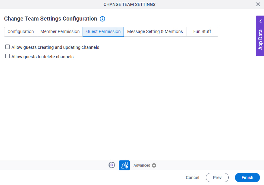 Change Team Settings Configuration Guest Permission tab