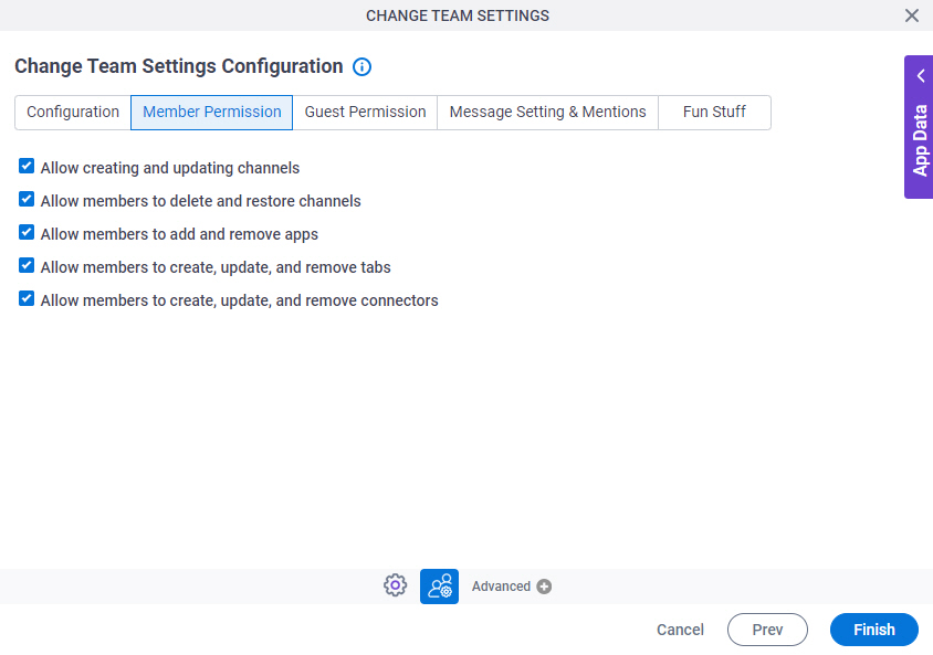 Change Team Settings Configuration Member Permission tab