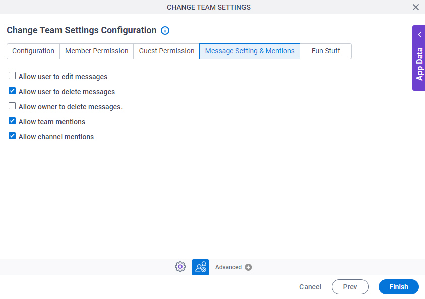 Change Team Settings Configuration Message Setting and Mentions tab