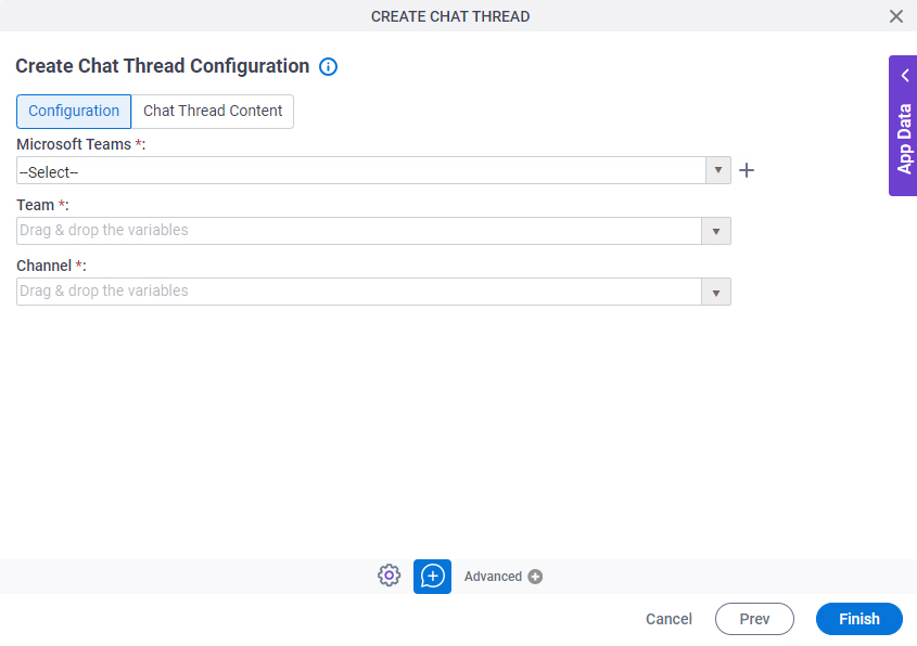 Create Chat Thread Configuration Configuration tab