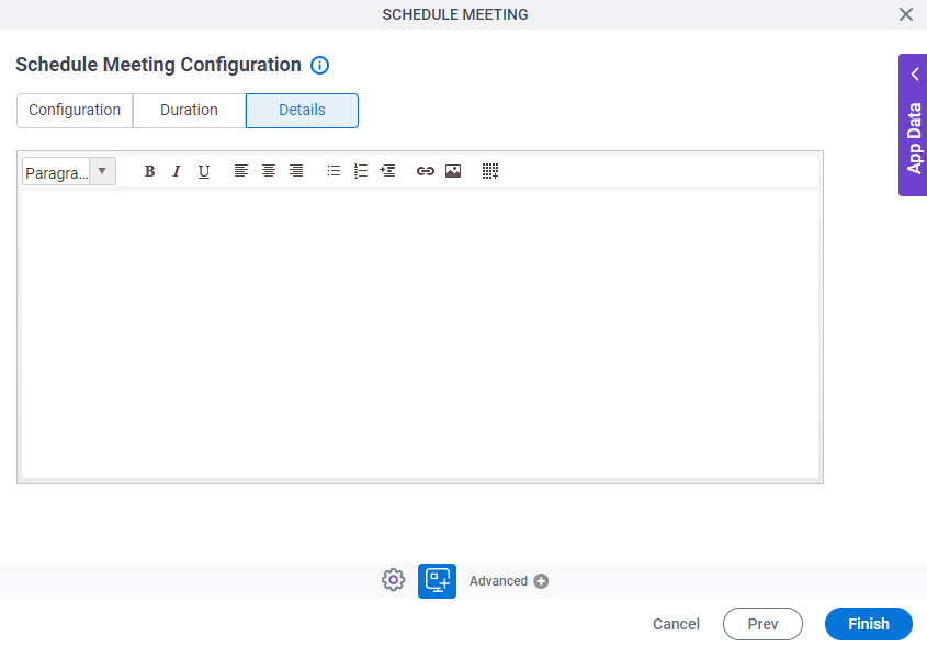 Schedule Meeting Configuration Details tab