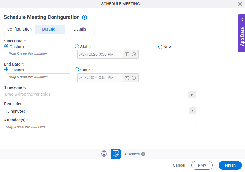 Schedule Meeting Configuration Duration tab