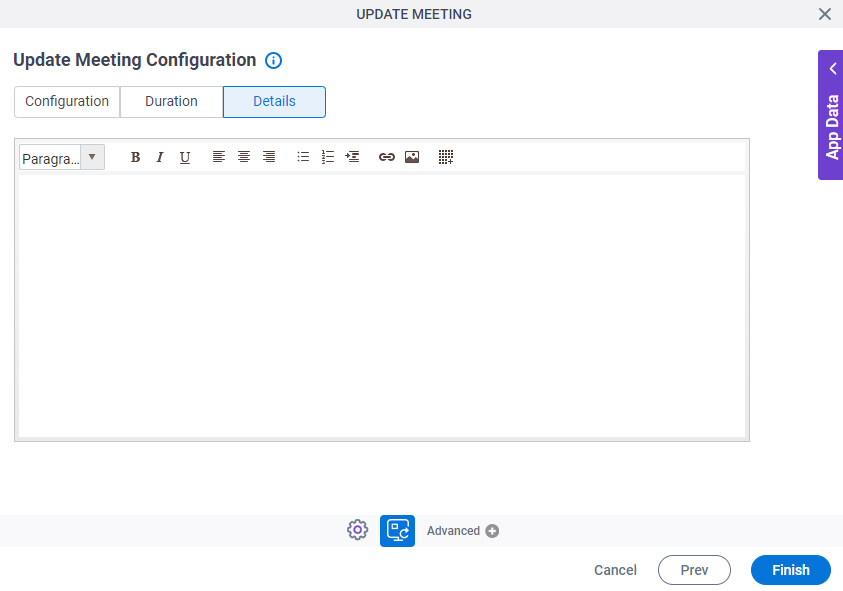 Update Meeting Configuration Details tab