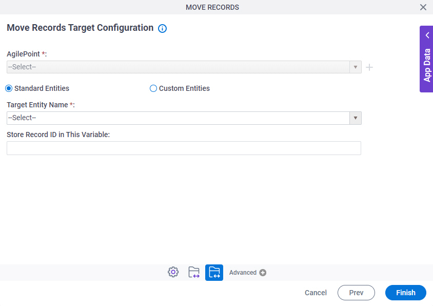 Move Records Target Configuration screen