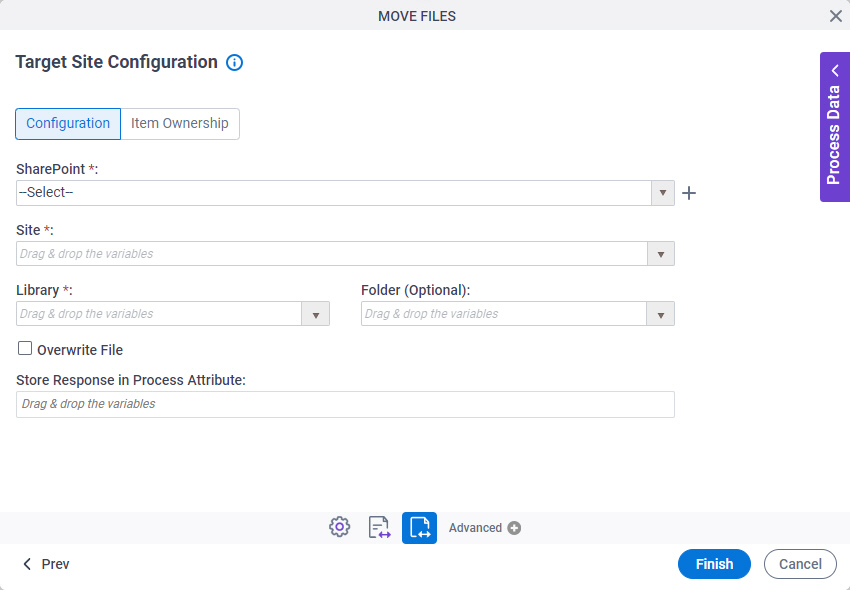 Target Site Configuration screen