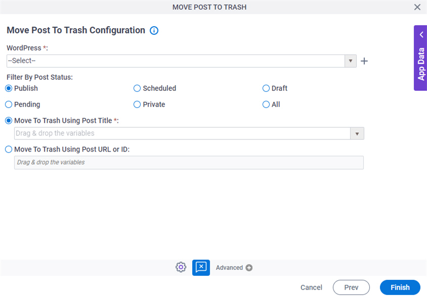 Move Post To Trash Configuration screen