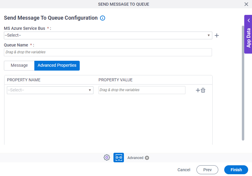 Send Message To Queue Configuration Advanced Properties tab