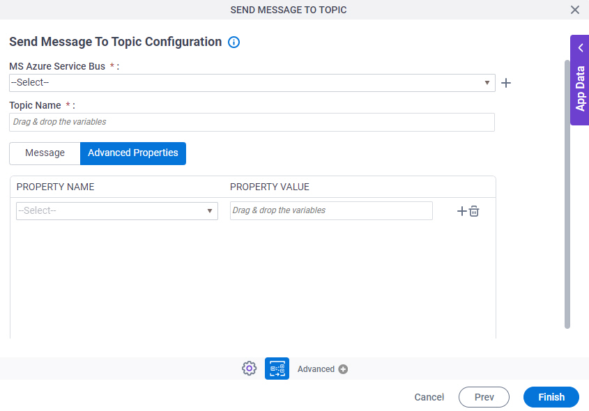 Send Message To Topic Configuration Advanced Properties tab