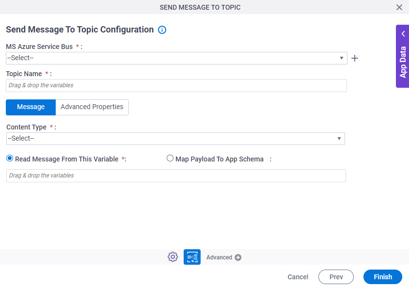 Send Message To Topic Configuration Message tab