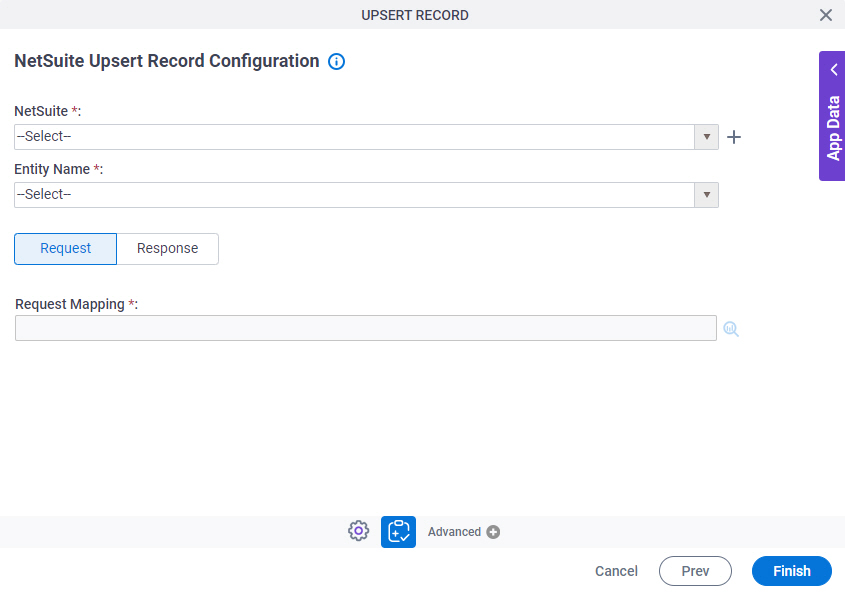 NetSuite Upsert Record Configuration Request tab